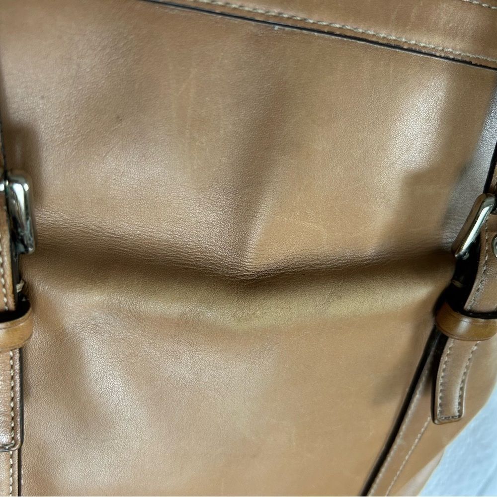 Coach Gallery Tote Bag Tan Leather Silver Tone Buckle Large Carryall - Picture 11 of 16